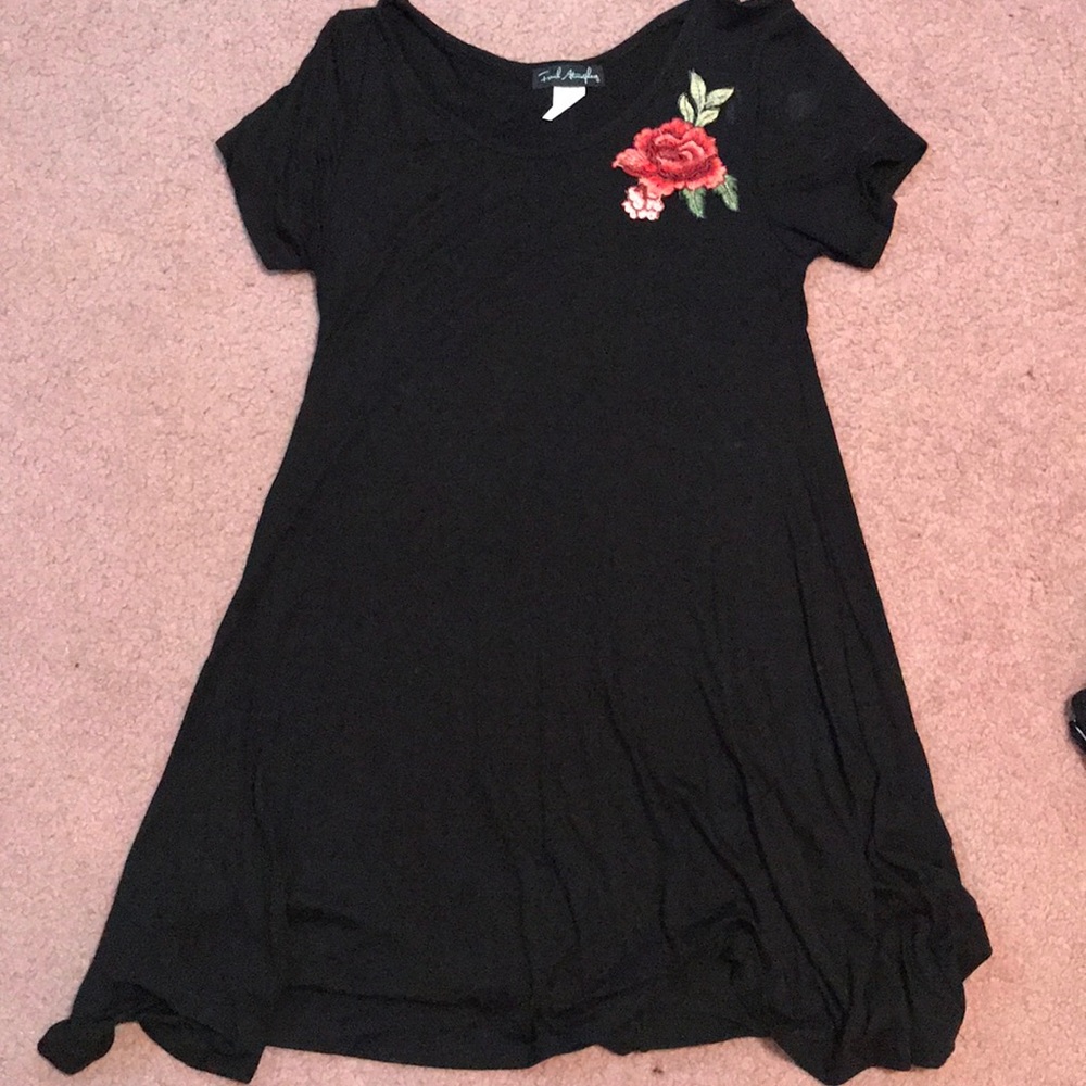 Black casual dress with flower